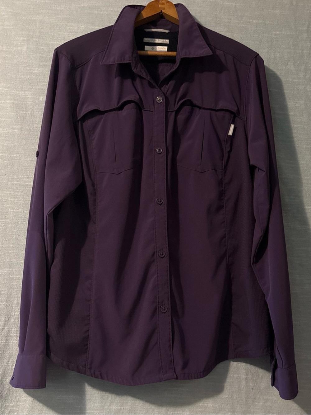 Columbia Omni-Shade Shirt Long Tab Sleeves Button Up Purple Women’s Sz XL NWOT